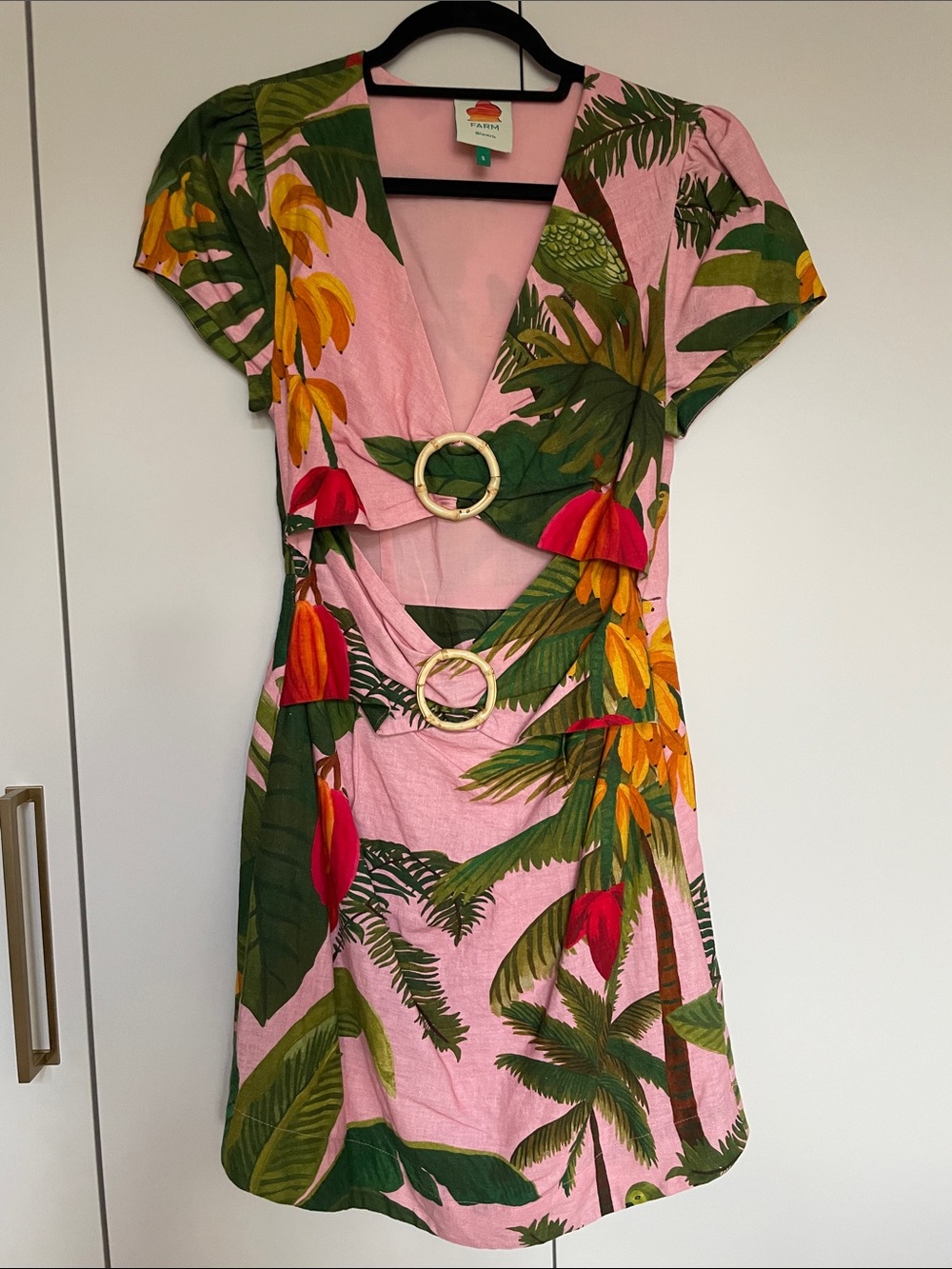 FARM Rio Pink Tropical Cutout Mini Dress with Bamboo Rings